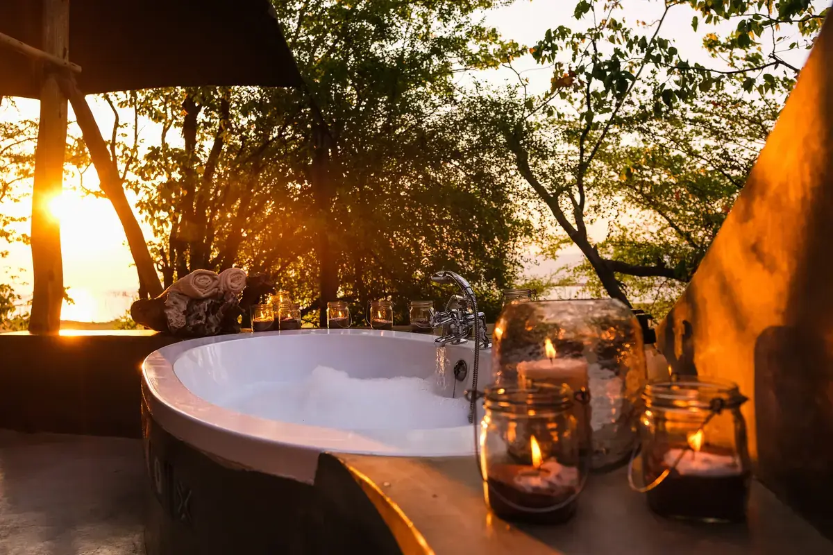Outdoor bath at Changa Safari Camp, Lake Kariba