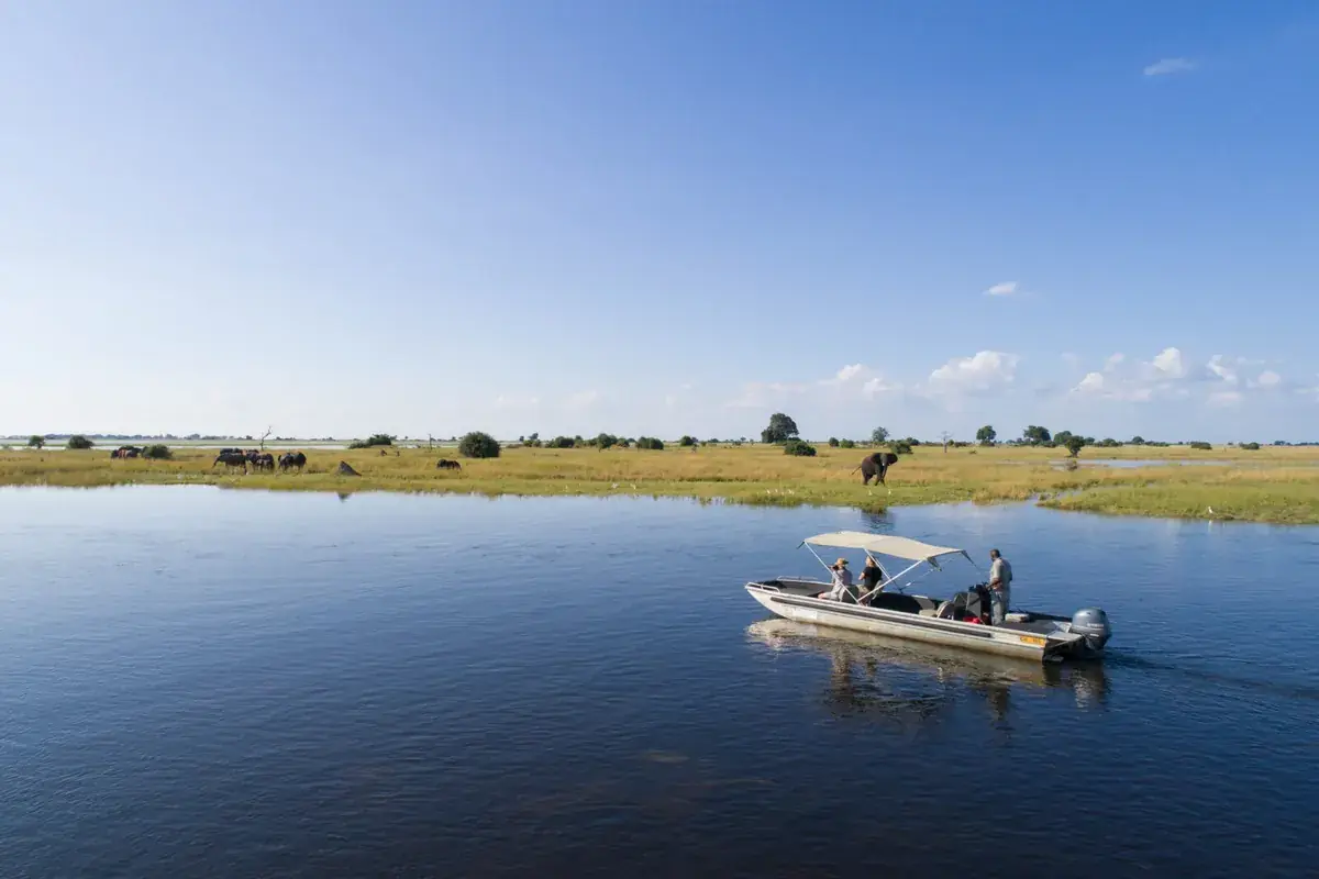 Boat safari aerial at Chobe Savanna Lodge, Chobe River, Impalila Island