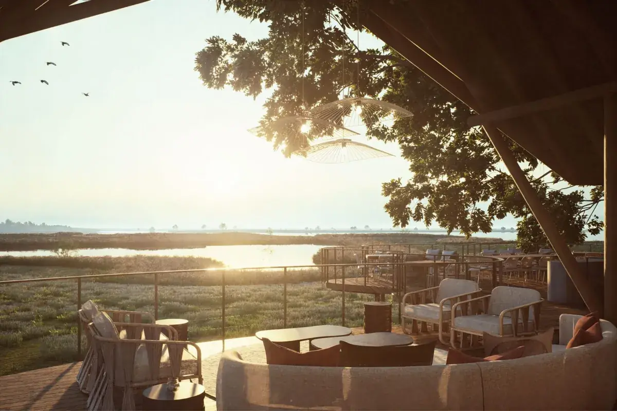 Sunset deck at Chobe Savanna Lodge, Chobe River, Impalila Island