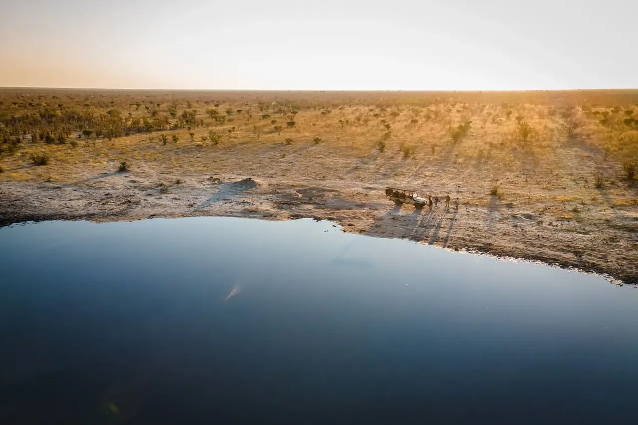 Aerial waterhole at Mankwe Tented Retreat, Moremi, Okavango