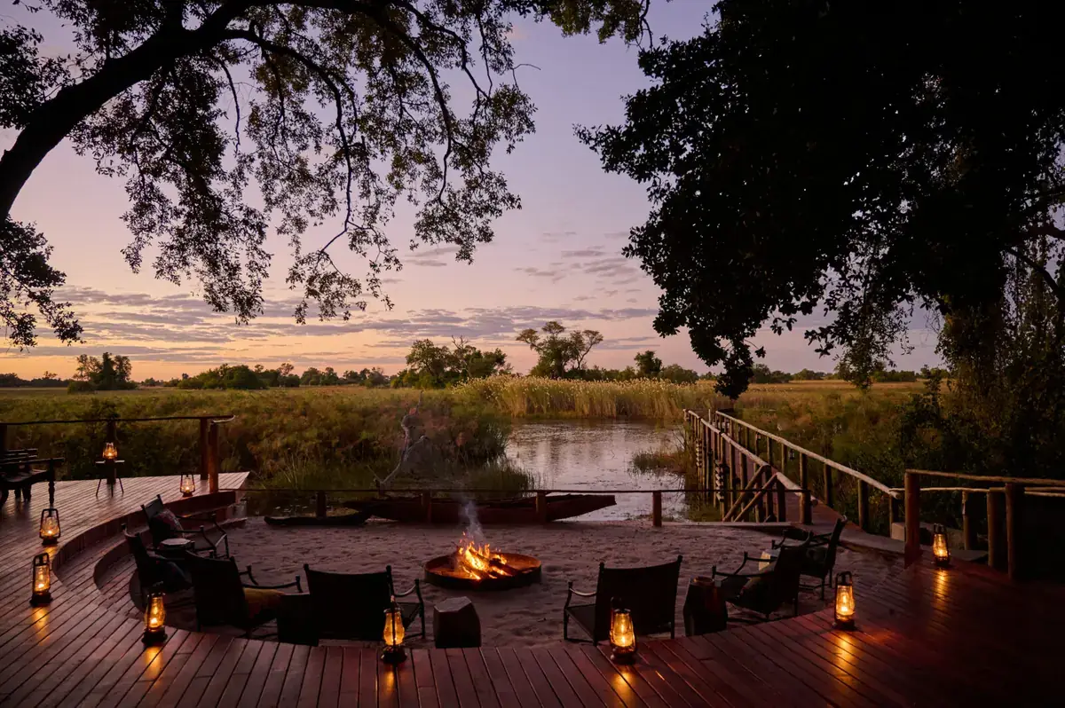 Fire deck at Nxamaseri Island Lodge, Okavango Panhandle