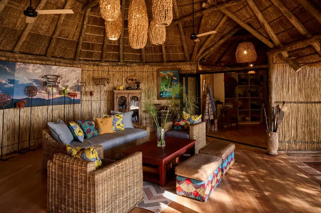 Lounge at Nxamaseri Island Lodge, Okavango Panhandle