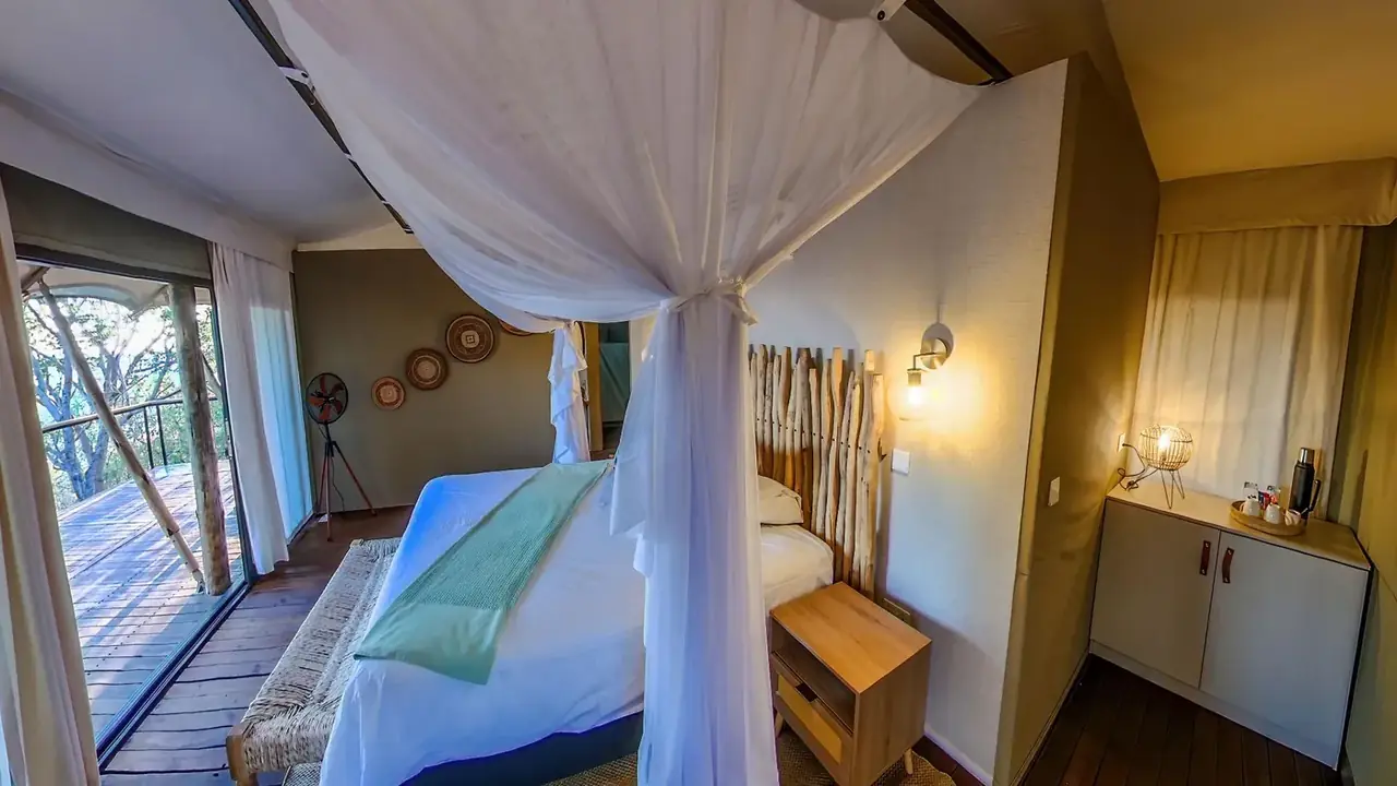 Bedroom coffee station at Sia Safari Lodge, Victoria Falls