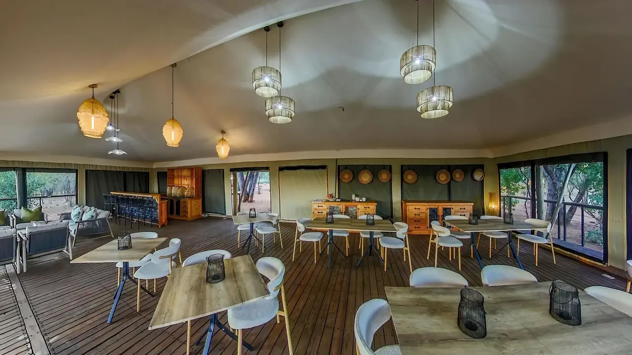 Lounge dining indoor at Sia Safari Lodge, Victoria Falls