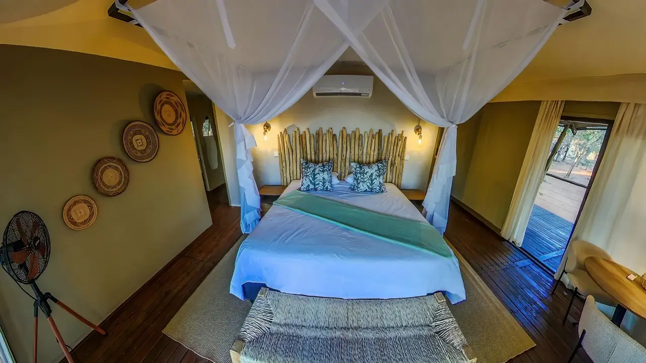 Tent bedroom at Sia Safari Lodge, Victoria Falls