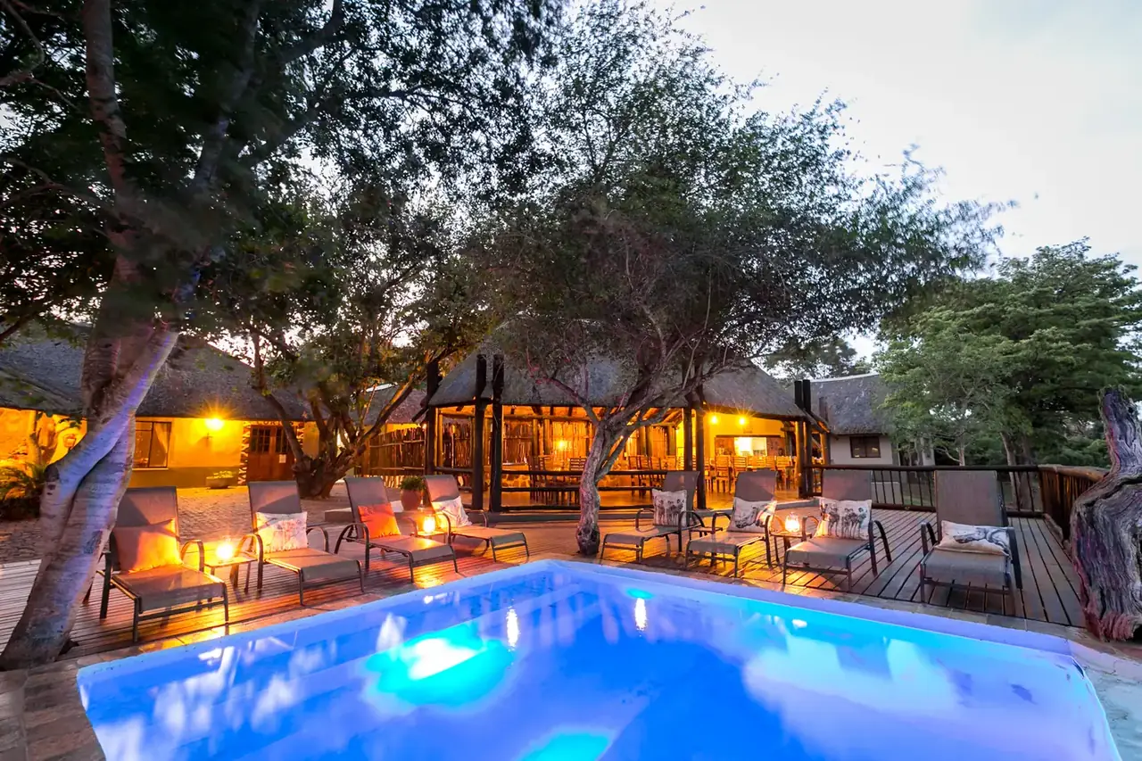 Pool loungers dusk at Umkumbe Safari Lodge, Sabi Sand